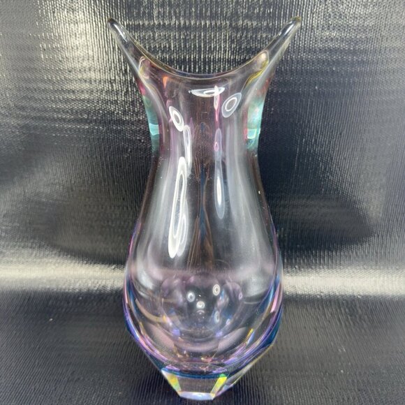 Venetian Murano Art Glass Vase Faceted Bottom Sommerso Heavy Hand Blown Glass - Picture 16 of 16